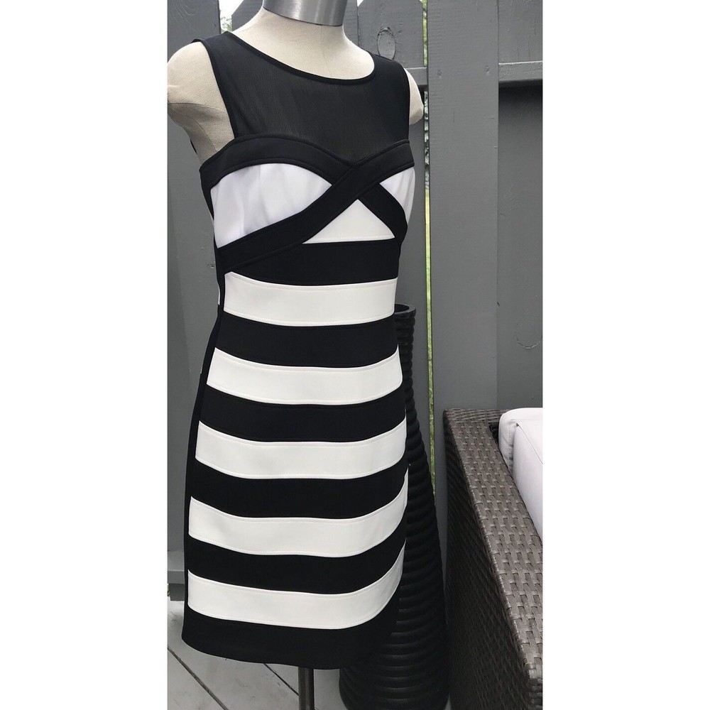 Guess Black White Stripes  Dress 8 Bodycon Stretchy Above Knee Sleeveless